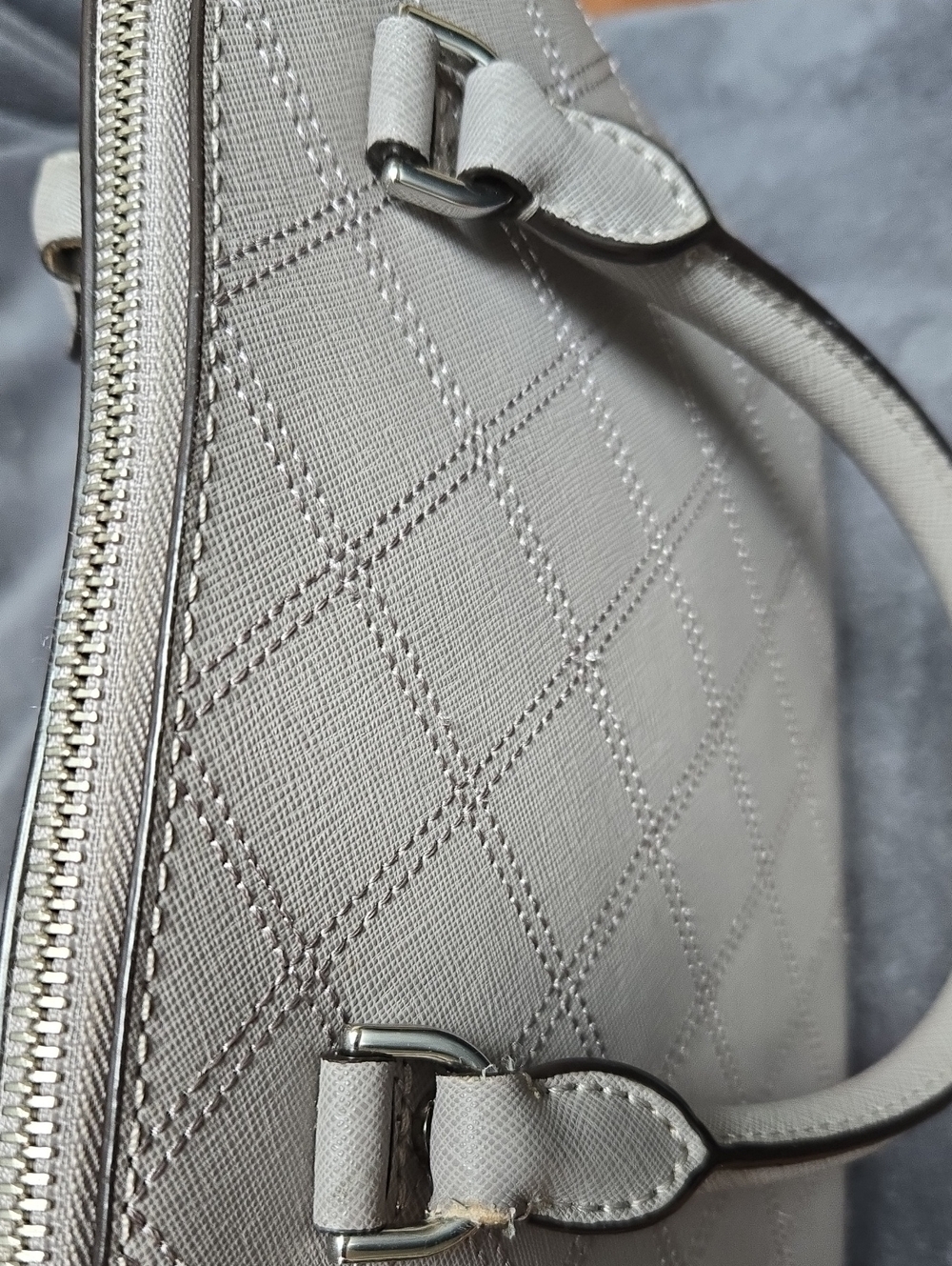 Michael Kors Gray Quilted Saffiano Leather Dome Satchel Crossbody Bag - Picture 11 of 12